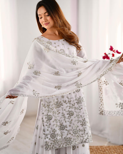 White color star georgette sharara suit with dupatta price