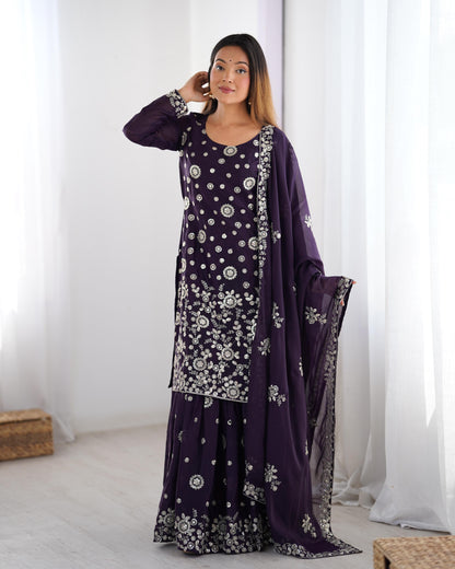 Purple color georgette sharara suit for women
