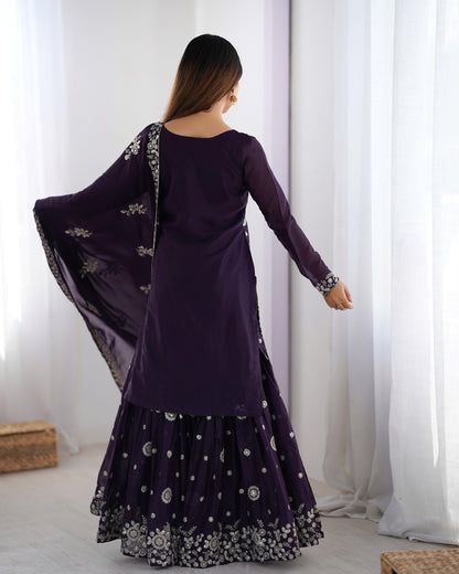Purple georgette sharara suit with dupatta online shopping
