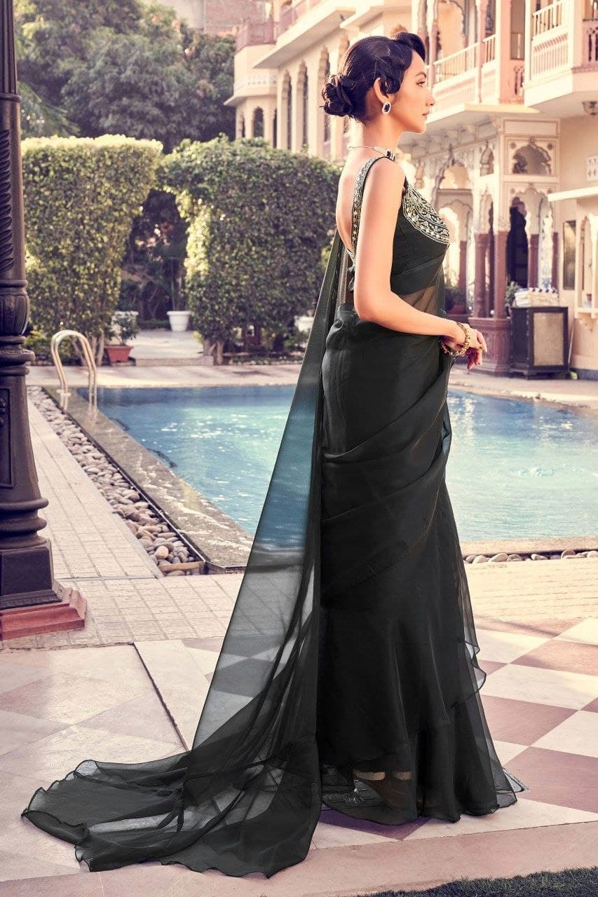 Black color organza saree with blouse price