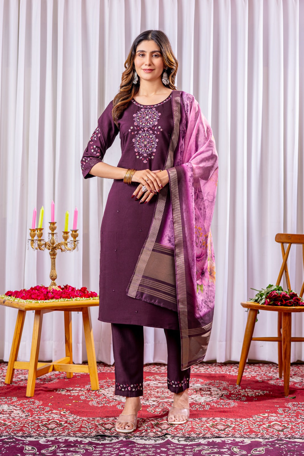 Purple color viscose silk salwar suit