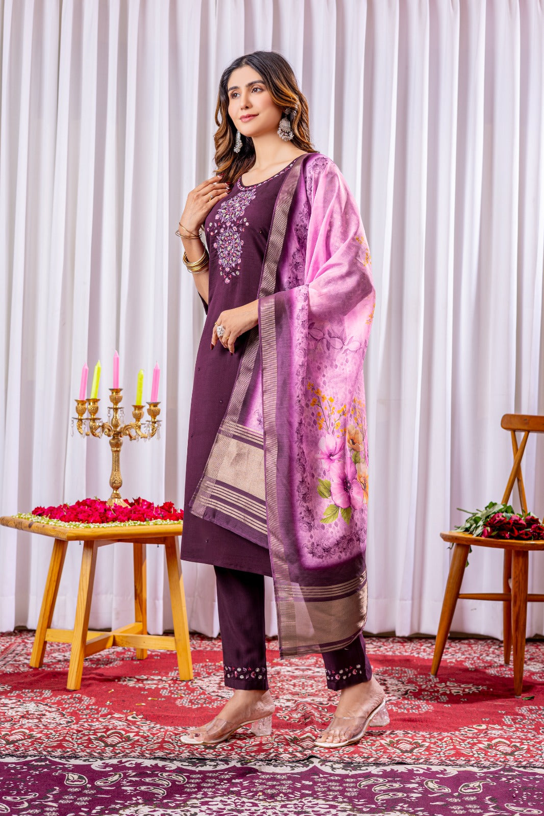 Purple hand work salwar suit with dupatta 