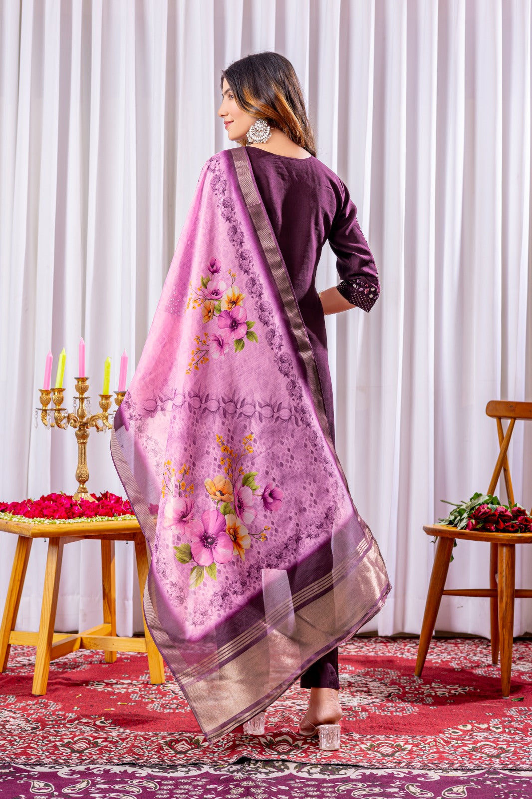 Party wear purple embroidery work salwar suit 