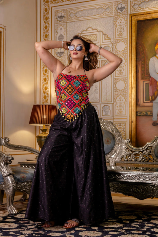 Black color banglori silk sharara suit for women