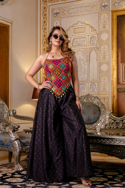 Black color banglori silk sharara suit for party