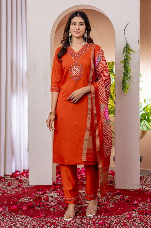 Orange color viscose silk salwar suit