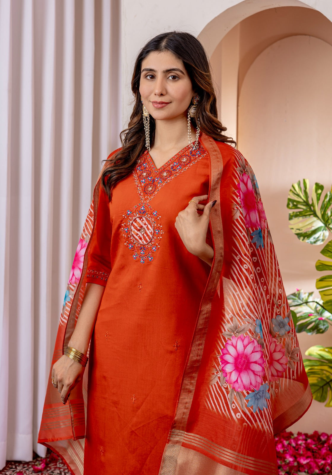 Orange color viscose silk salwar kammez with price