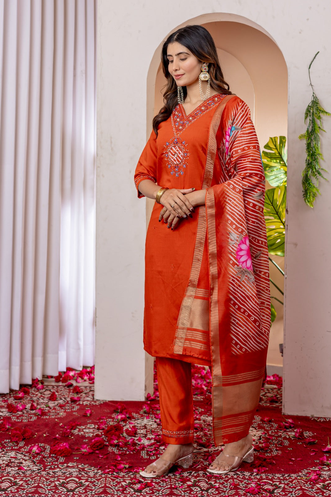 Orange color viscose silk salwar kameez for women online
