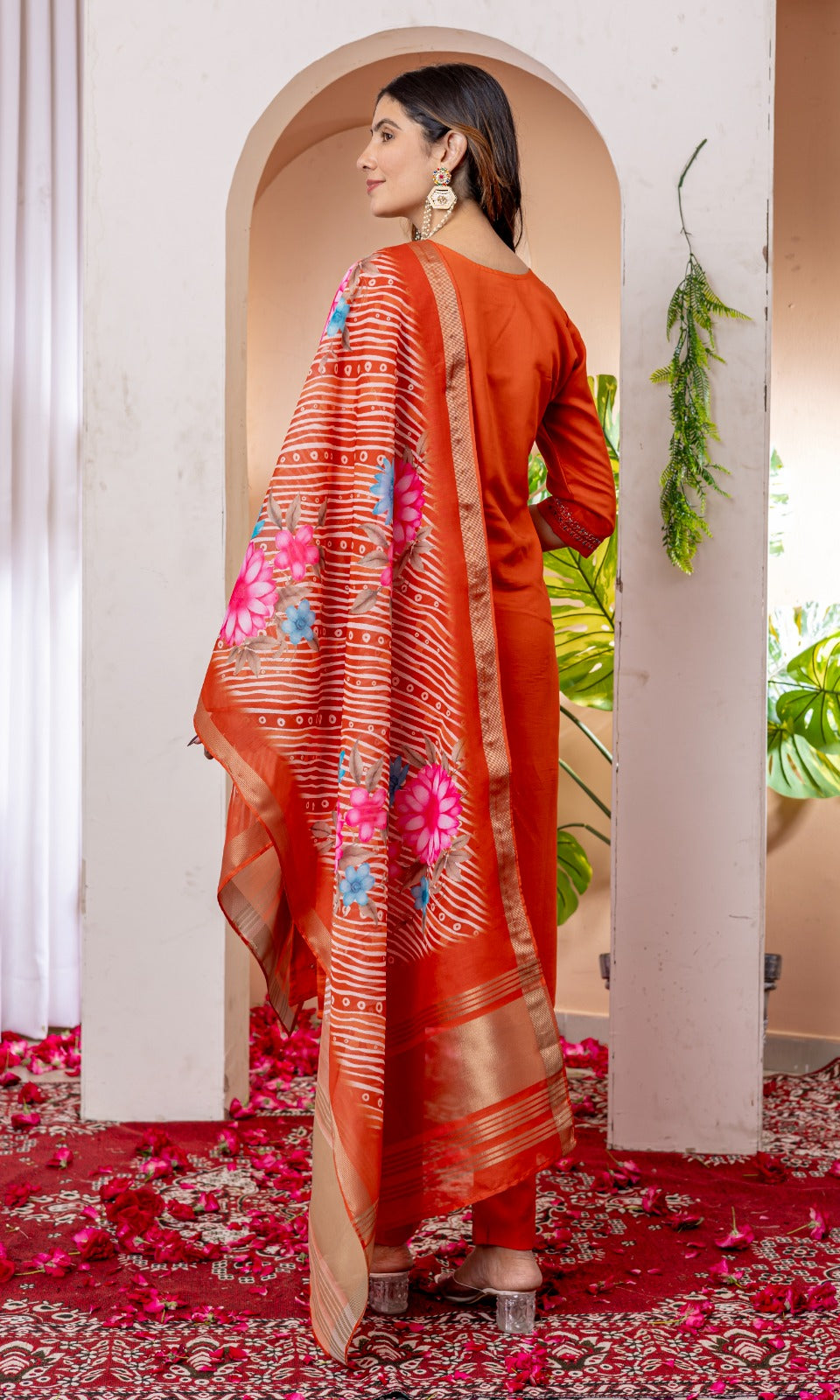Orange color viscose silk salwar kameez for women price
