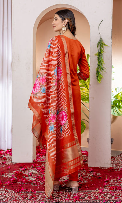 Orange color viscose silk salwar kameez for women price
