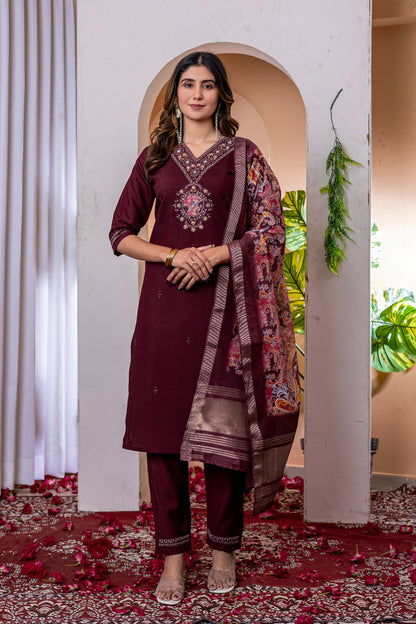 Wine color viscose silk salwar kameez for women online
