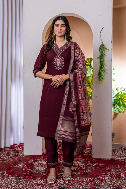 Wine color viscose silk salwar kameez for women online
