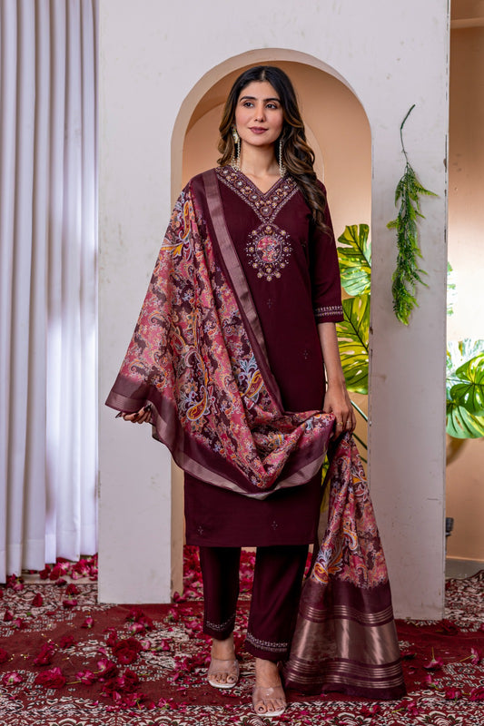 Wine color viscose silk salwar kameez for women online
