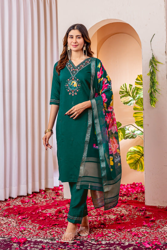 Sage green color viscose silk salwar kameez for women
