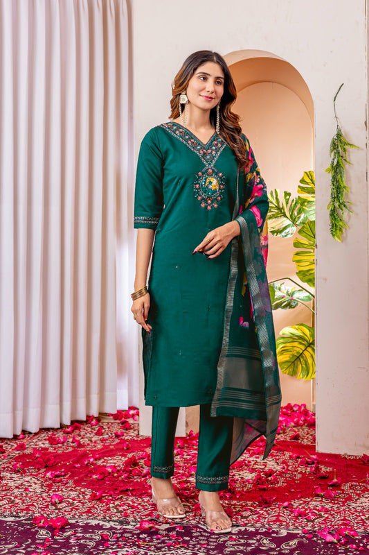 Dark green color viscose silk salwar kameez for women
