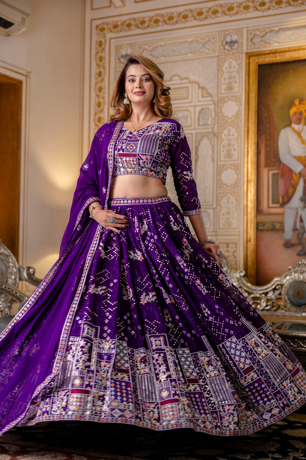 Purple color georgette lehenga choli for women images