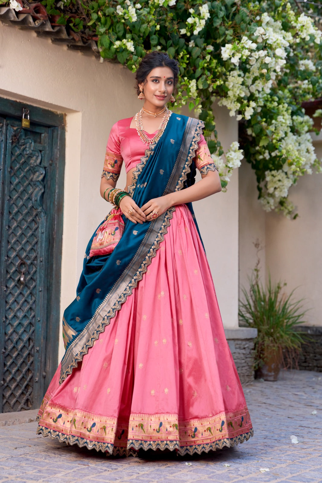 Light Pink color jacquard silk lehenga choli 