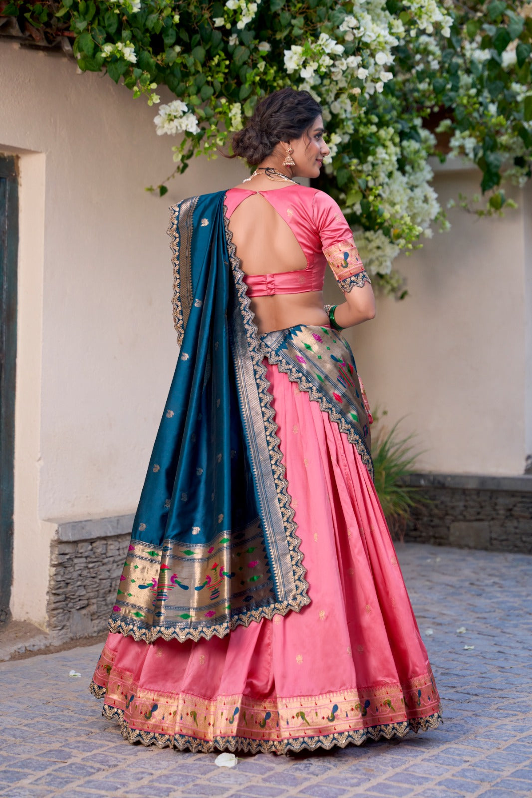 Light Pink jacquard silk lehenga choli for wedding