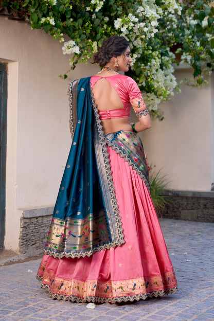 Light Pink jacquard silk lehenga choli for wedding