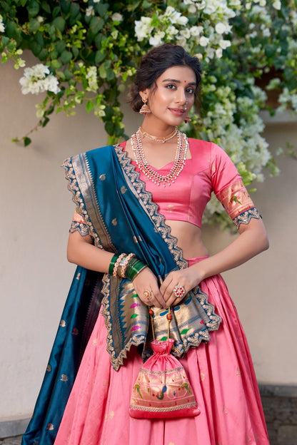 Light Pink jacquard silk lehenga choli with dupatta images