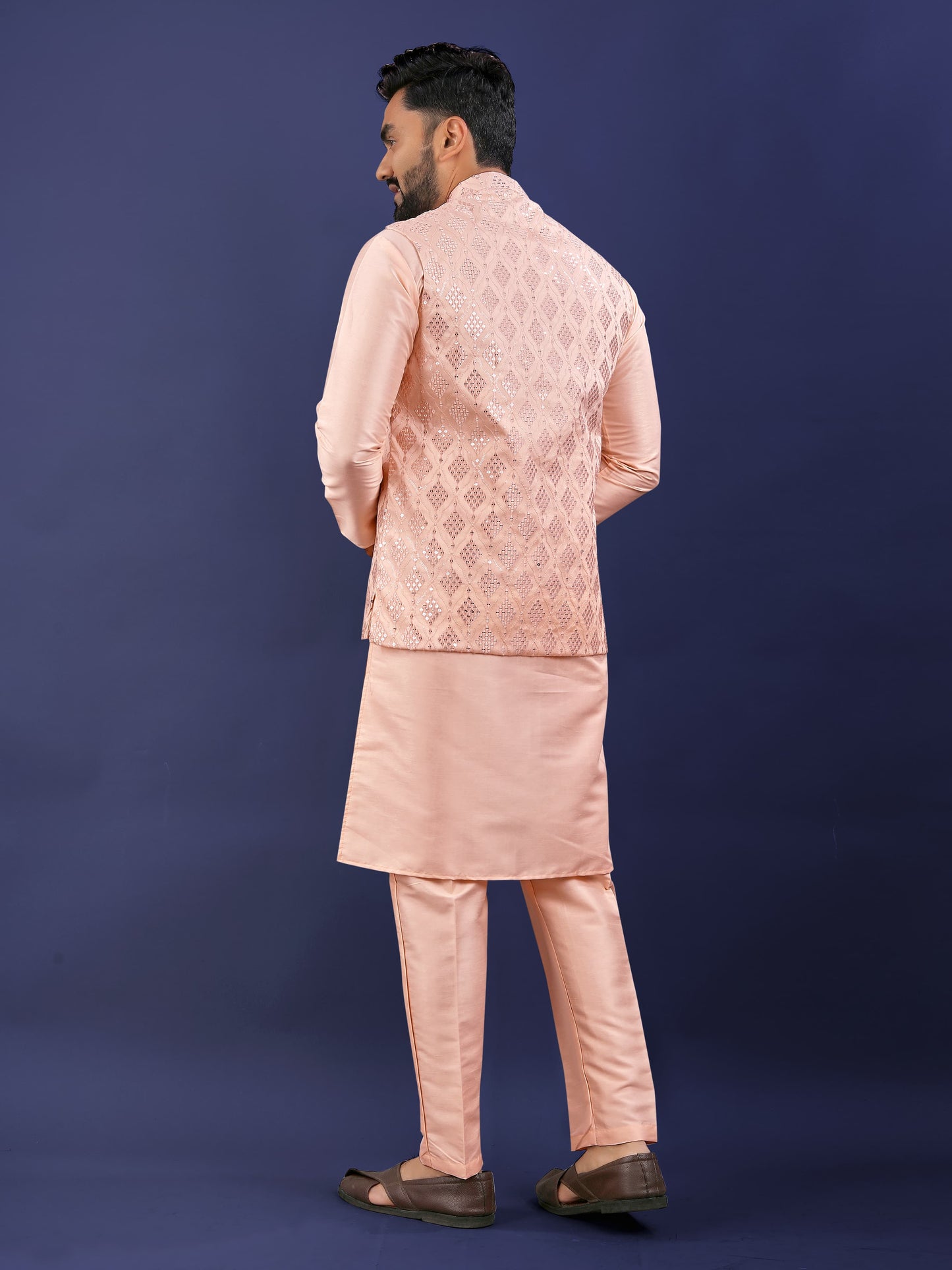 Peach color sequins work koti kurta images