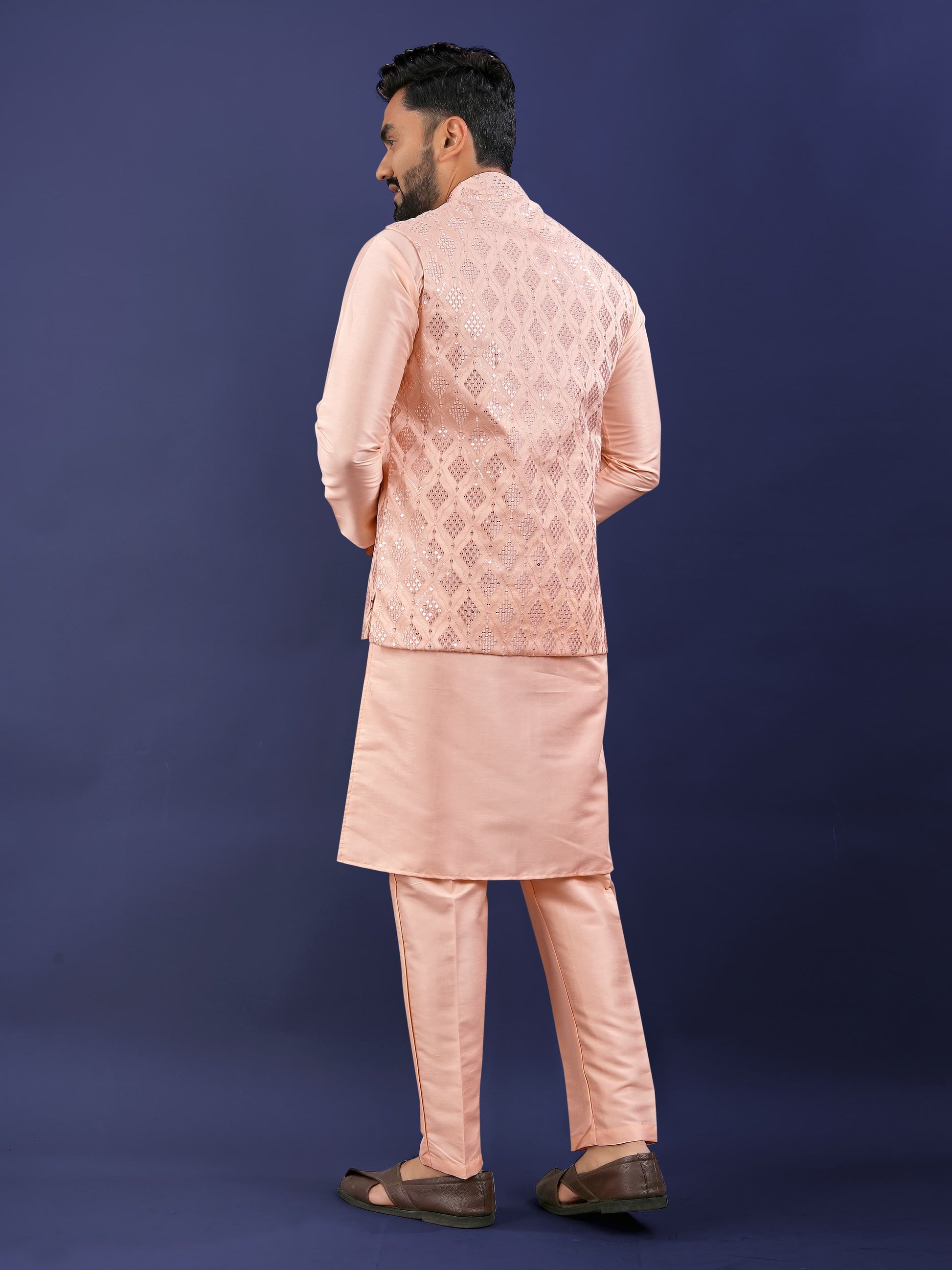 Peach color sequins work koti kurta images