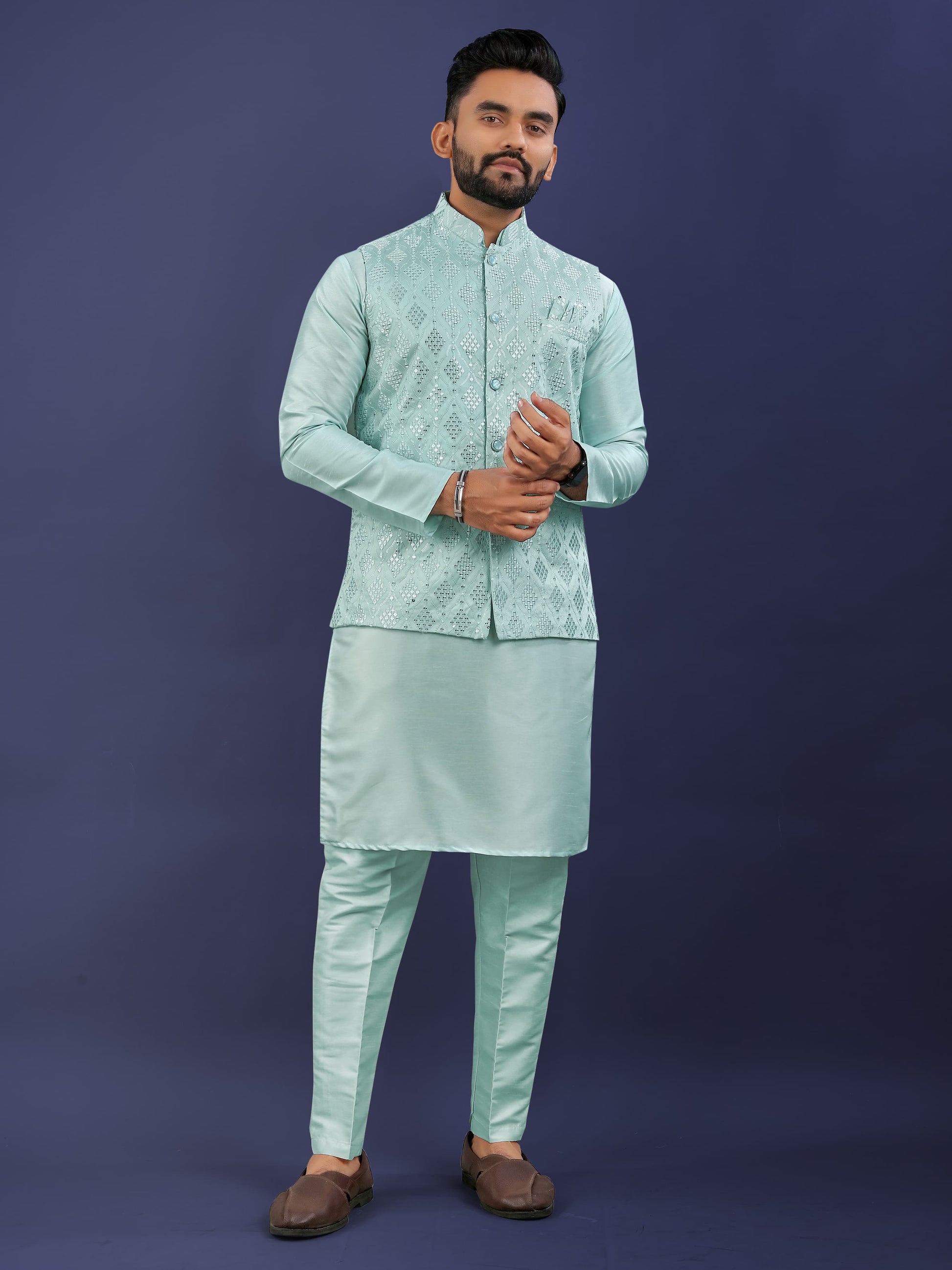 Rama color premium silk kurta for men
