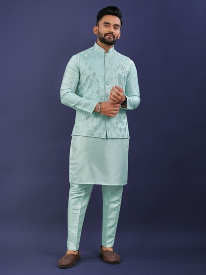 Rama color premium silk kurta for men