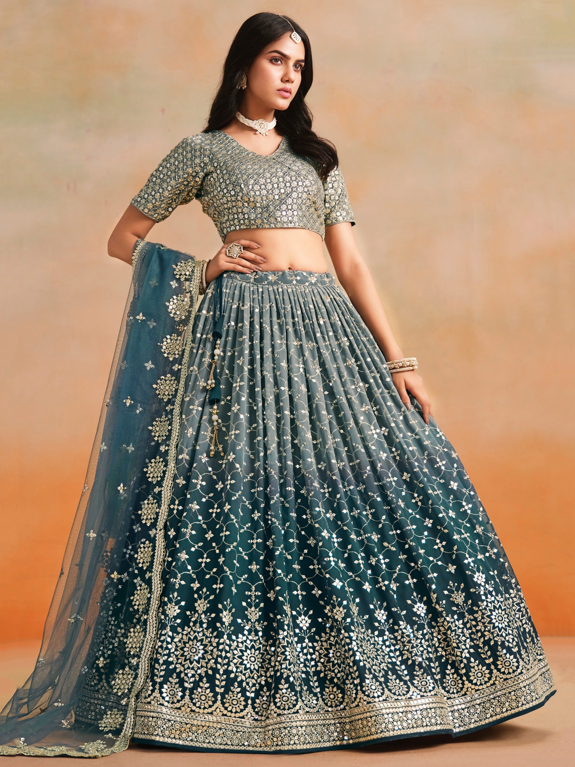 Wedding wear blue color chaniya choli online
