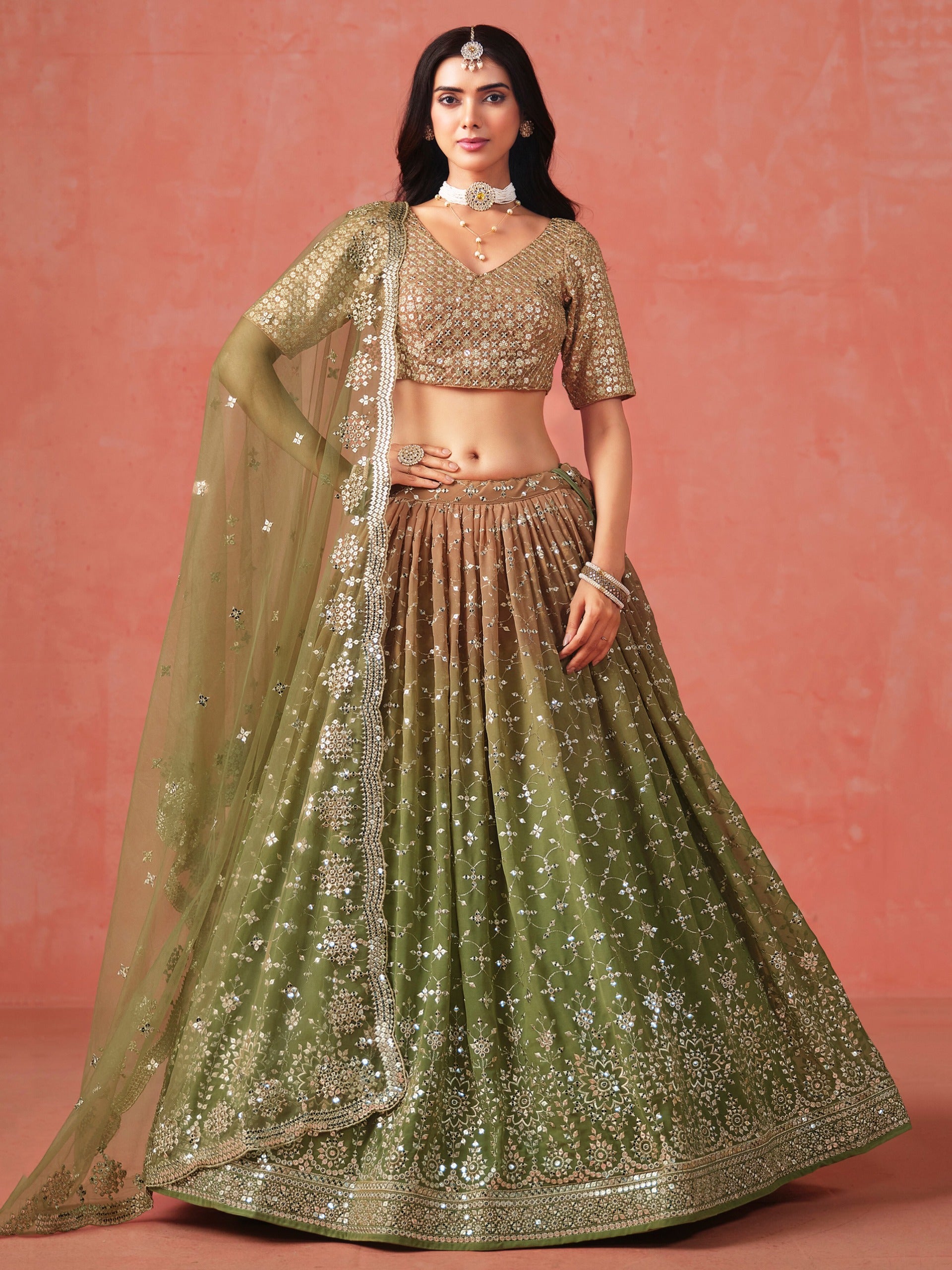 Mehndi Colour lehenga for bride
