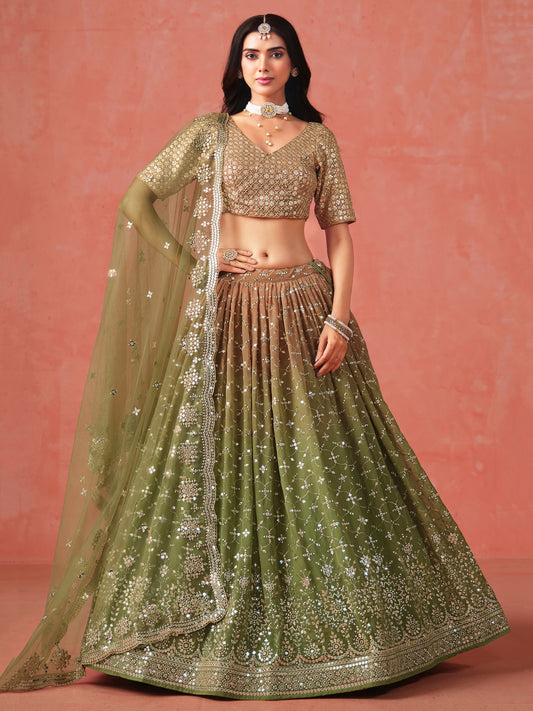 Mehndi Colour lehenga for bride
