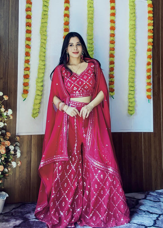 Pink color georgette plazzo suit 