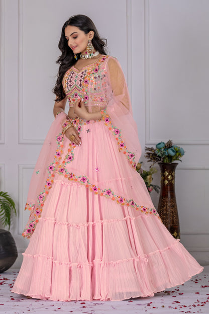 Pink color georgette lehenga choli 