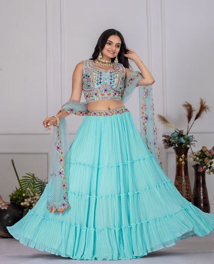 Sky blue color georgette lehenga choli with dupatta 