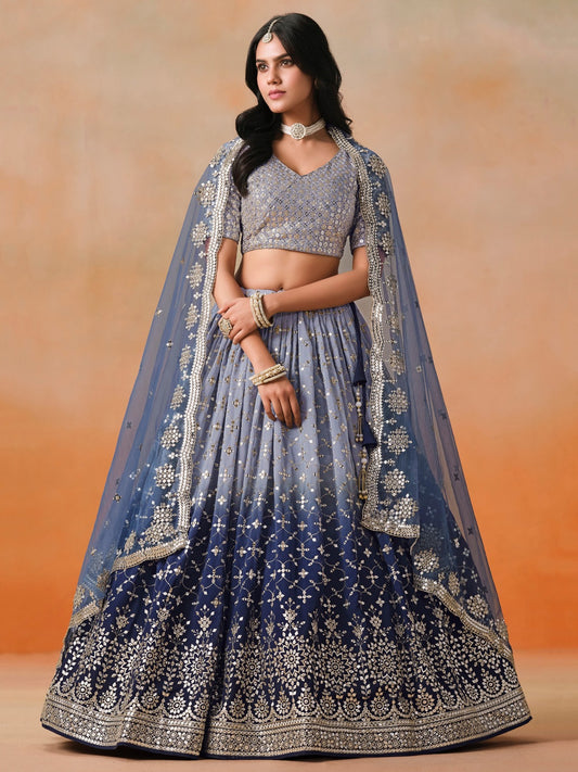 Navy blue color georgette lehenga choli