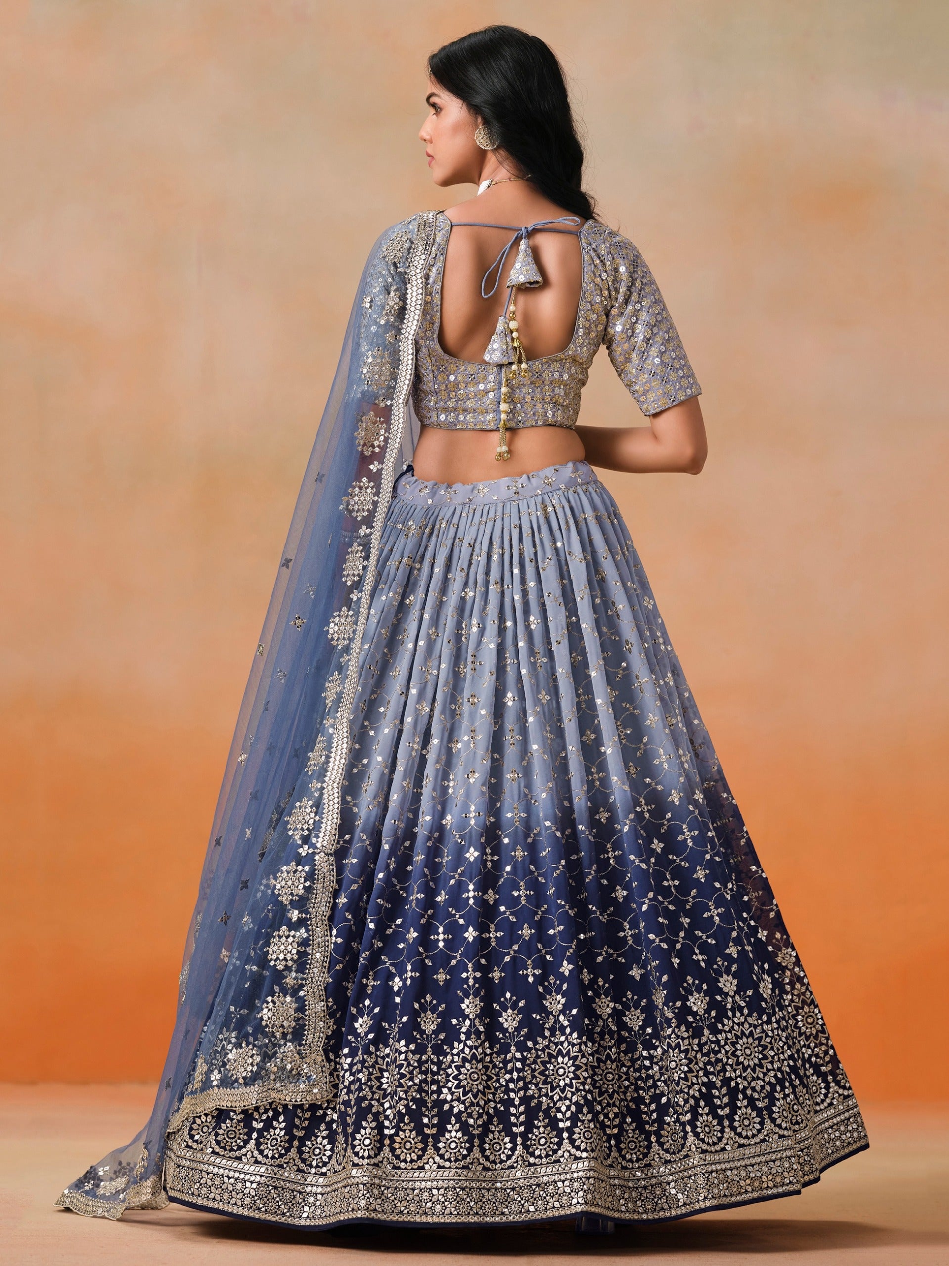 Navy blue color embroidery work lehenga