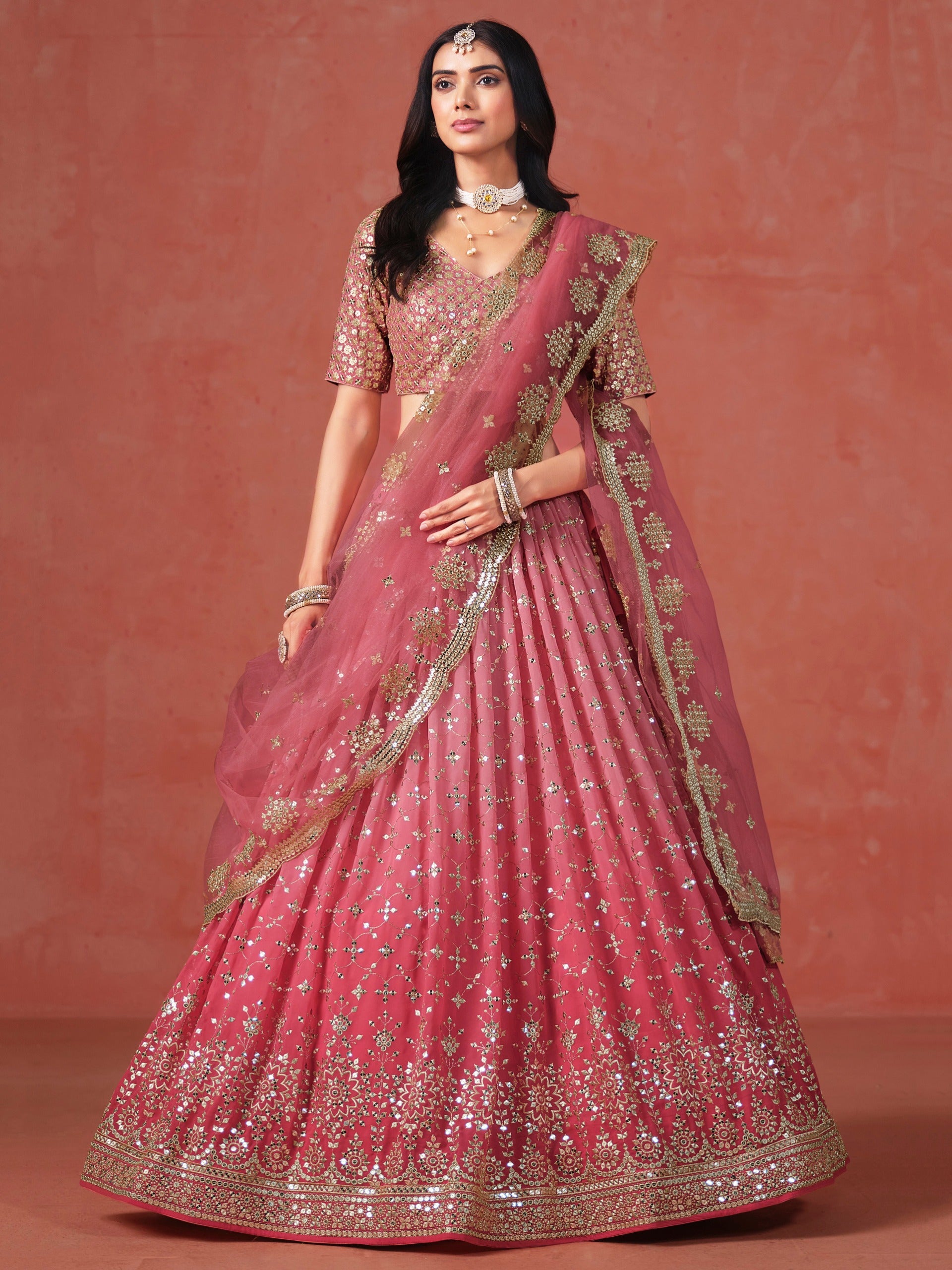 Peach color georgette lehenga choli for women with price
