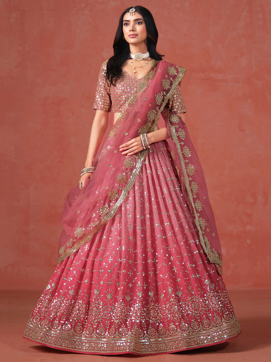 Peach color georgette lehenga choli for women with price
