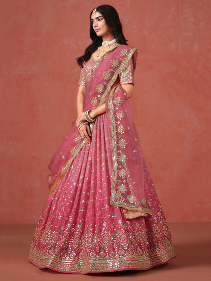Peach color georgette lehenga choli for women online
