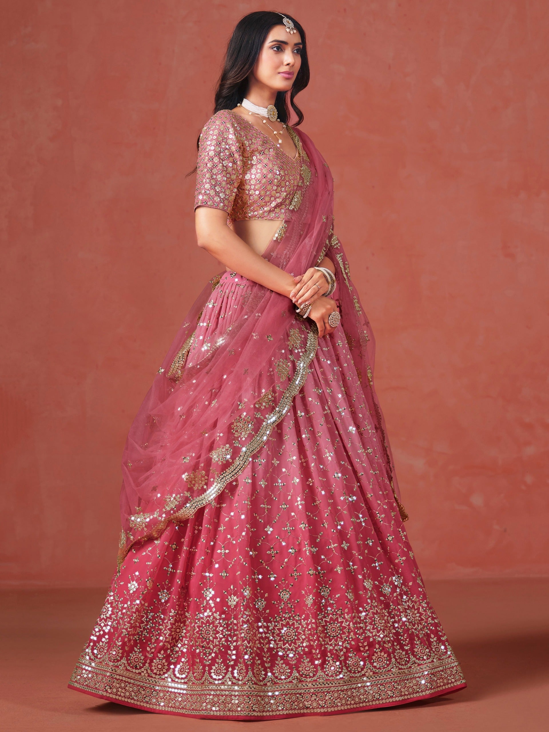 Dark Peach Color Lehenga USA

