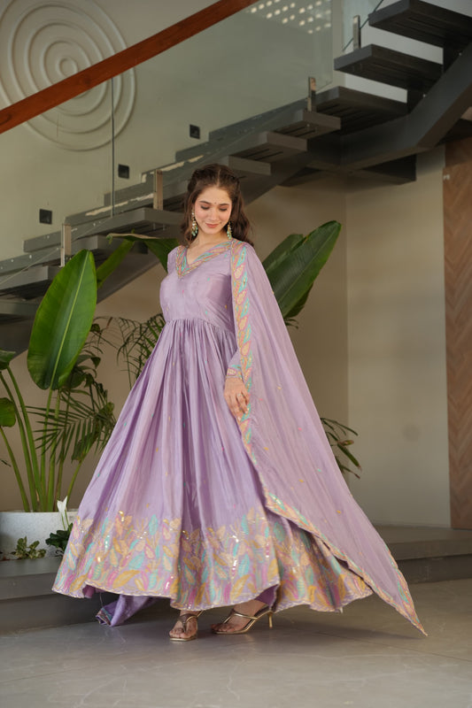 Lavender color salwar suit for wedding with dupatta
