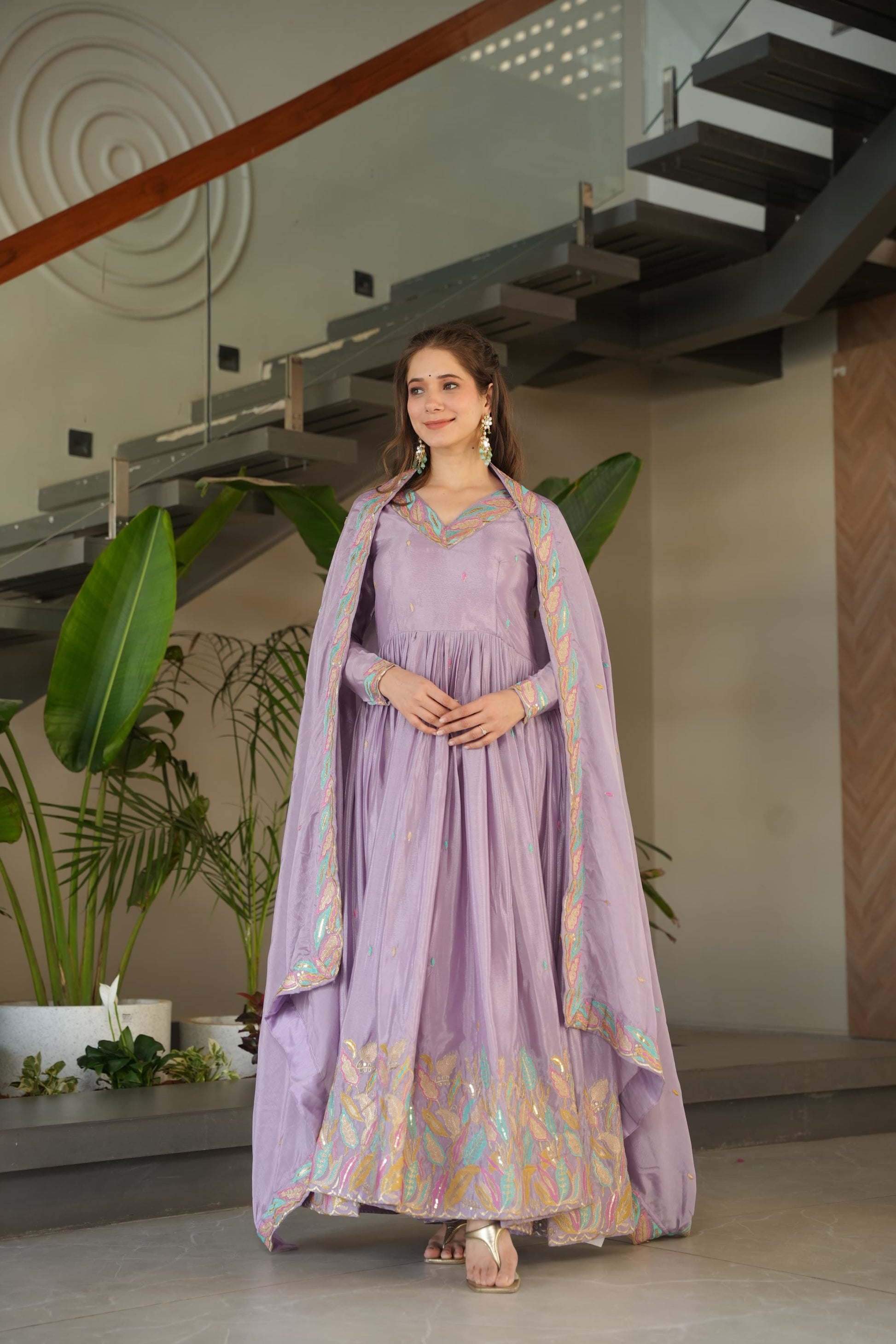 Lavender color stylish gown