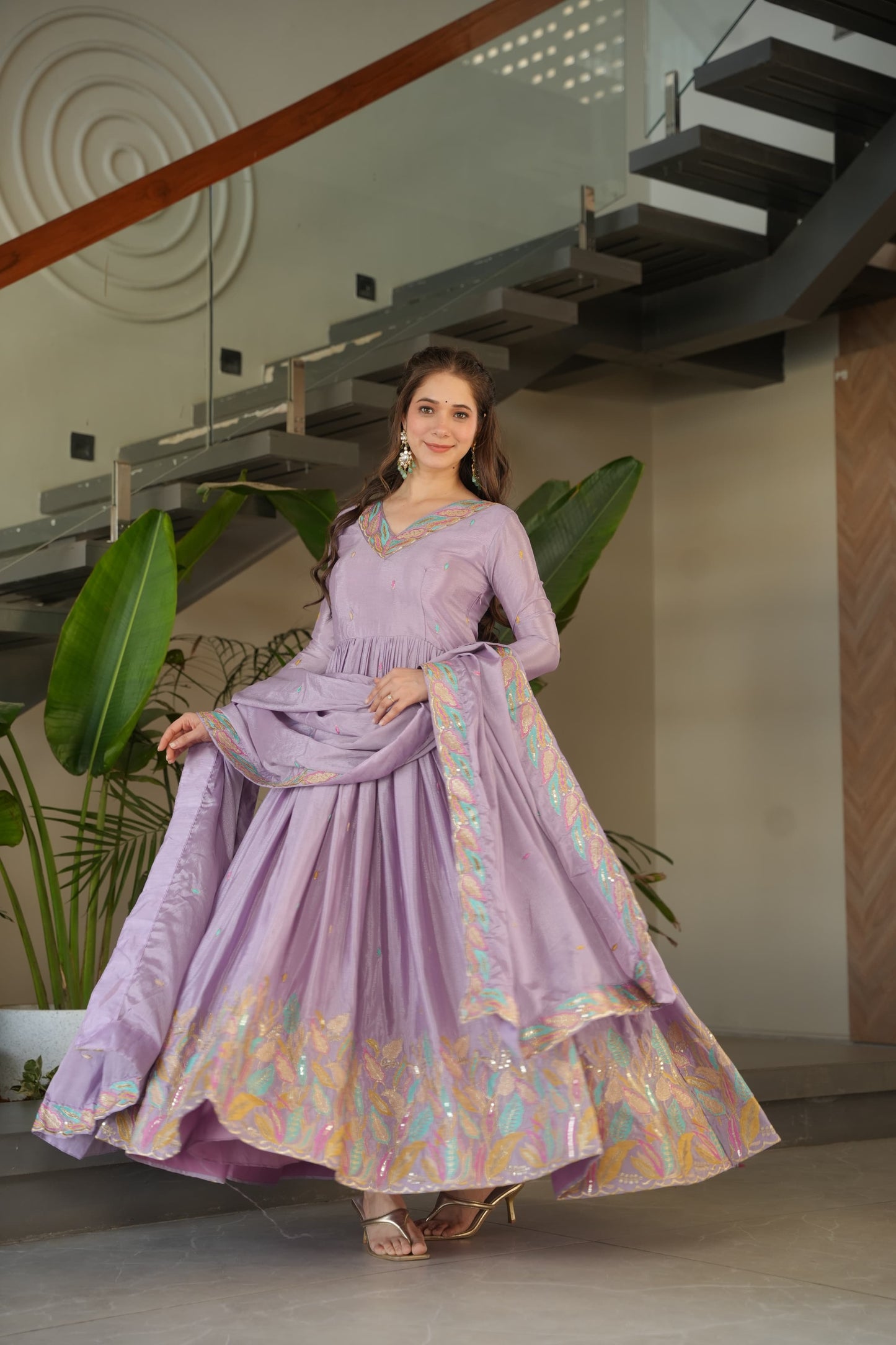 Festive wear long sleeves gown