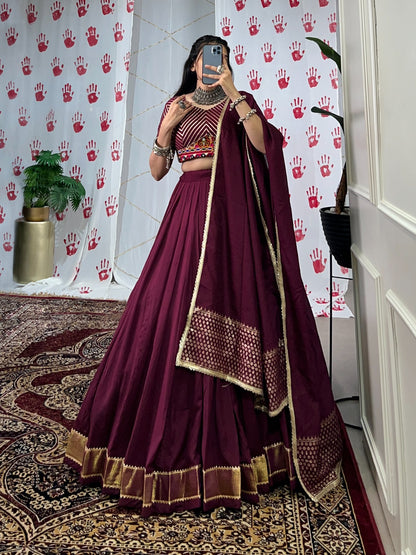 Wine color chanderi lehenga choli