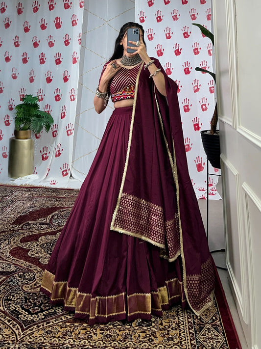 Wine color chanderi lehenga choli