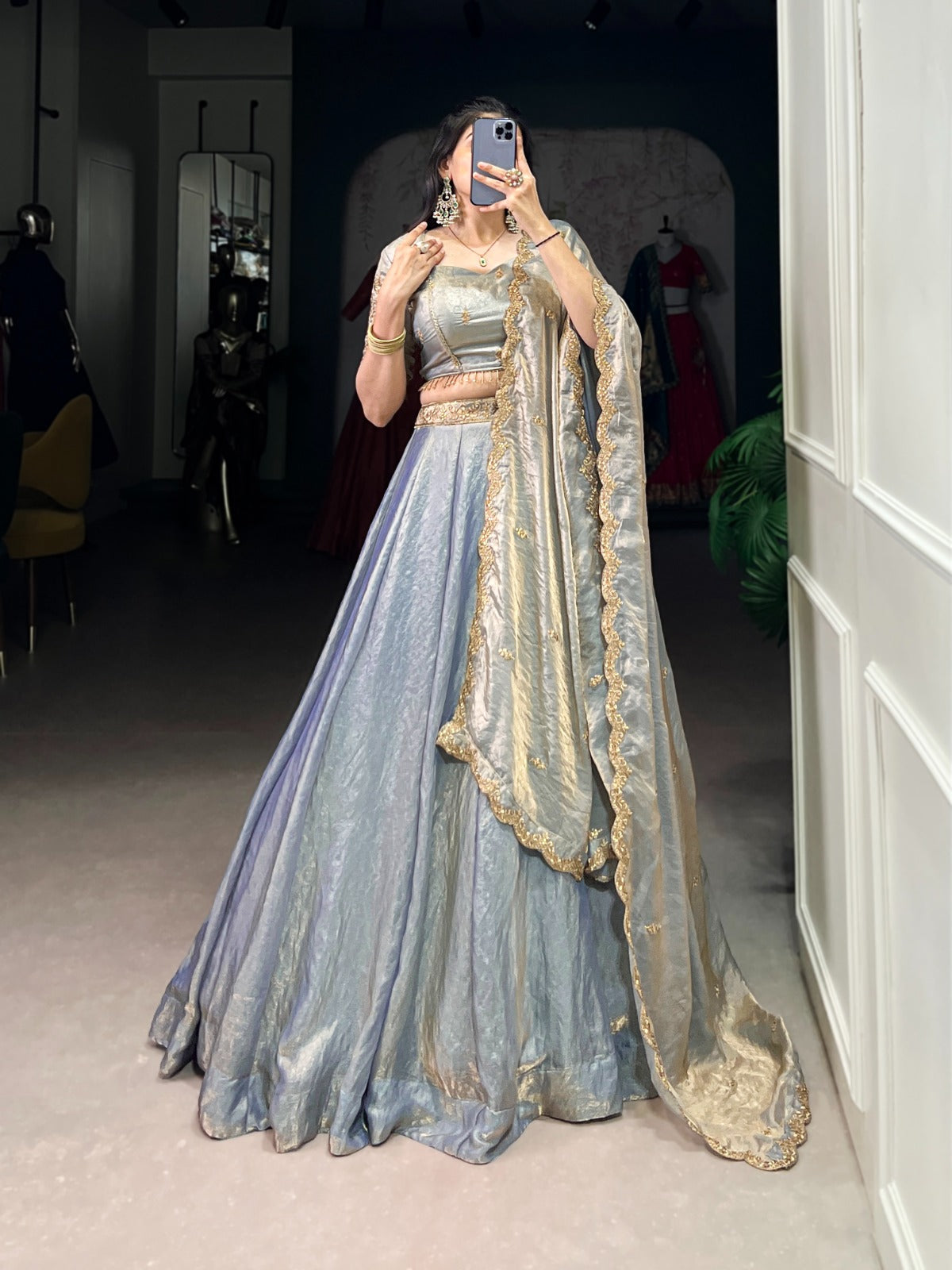 Blue fendi lehenga choli sale
