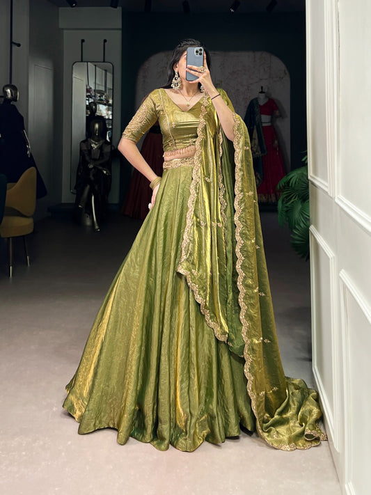 Green color fendi lehenga choli for women price
