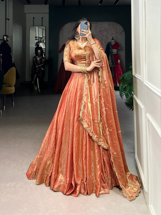 Orange color fendi lehenga choli for women price
