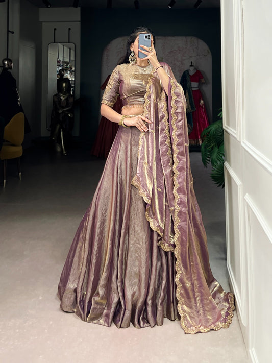 Light lavender color fendi lehenga choli for women
