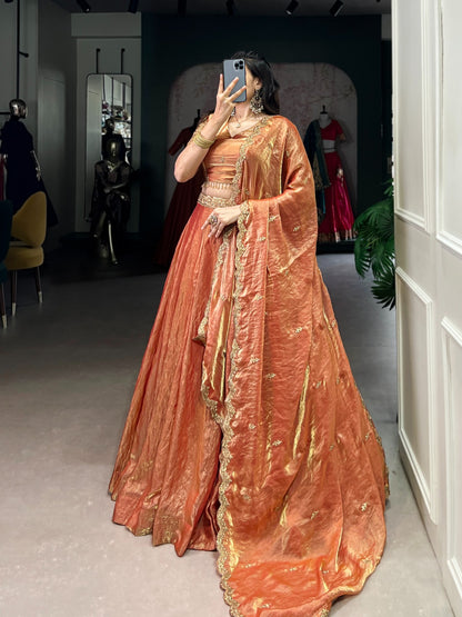 Orange color fendi lehenga choli for women online

